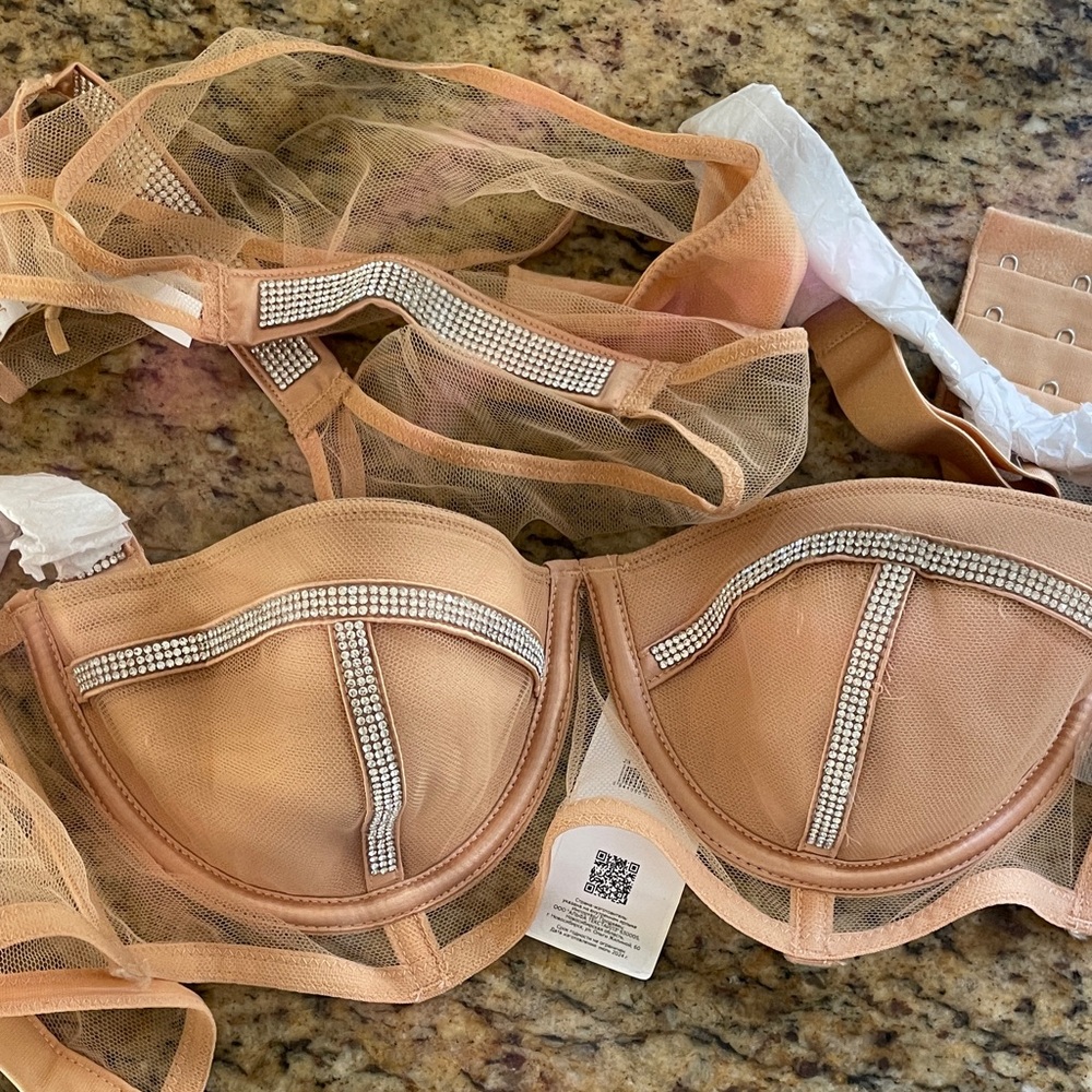 Alia Tan Mesh Bra with Rhinestone Accents